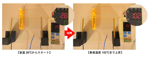 栄光電器の透明ガラスヒーター加熱実験